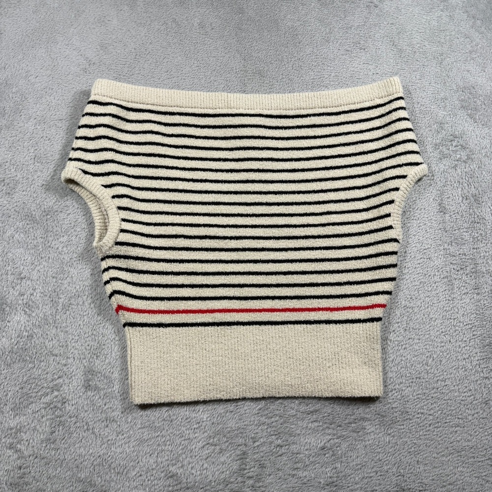Mahina Hawaii Striped Off Shoulder Top Women Small Cream Knit IT3979 NWT